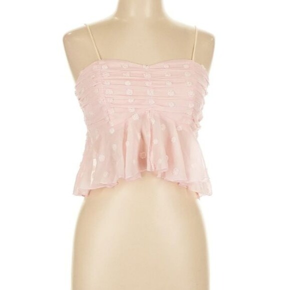 Women's Large Cami Tank Crop Top Pink w/ Ruffle Double Crazy Sweetheart - Picture 1 of 2